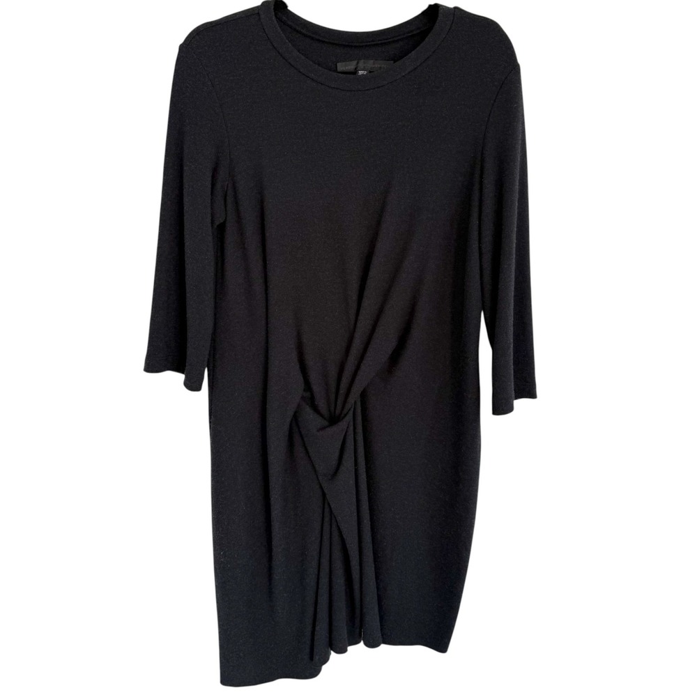 VERONIQUE MILJKOVITCH Black‎ Twist Front Draped Midi Dress Small Minimalist